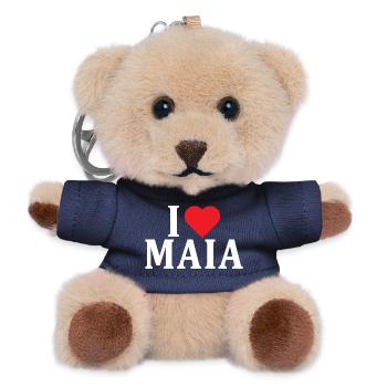 Name T-Shirt I love Maia T-Shirt Geschenkidee - Teddy Schlüsselanhänger - Navy - Vorne