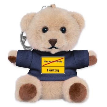 Ortsende Neunundvierzig - nächster Ort Fünfzig - Teddy Schlüsselanhänger - Navy - Vorne