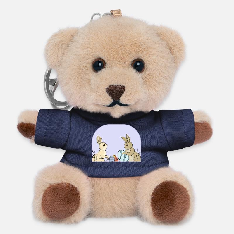 Cute bunnies with eggs - Teddy Keyring - navy