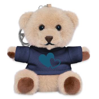 blue heart 2 hearts gift - Teddy Keyring - navy - Front