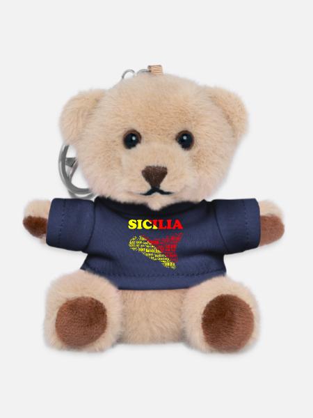 Sizilien-Souvenir-T-Shirt mit Karte und Farben - Teddy Schlüsselanhänger - Navy
