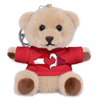 Austria Qatar Flag Hands Heart Shape Used - Teddy Keyring - red - Front