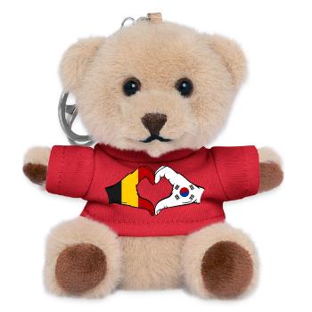 Belgium South Korea Flag Hands Heart Shape - Teddy Keyring - red - Front