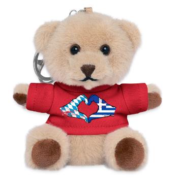 Bavaria Greece Flag Hands Heart Shape Used - Teddy Keyring - red - Front