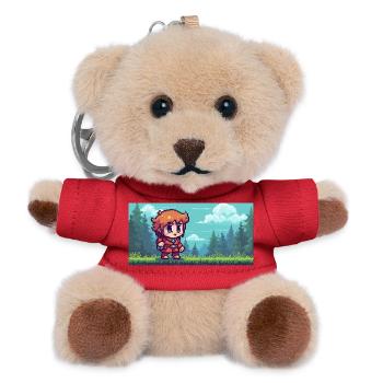 Pixelheld im Waldabenteuer Gaming Szene - Teddy Schlüsselanhänger - Rot - Vorne