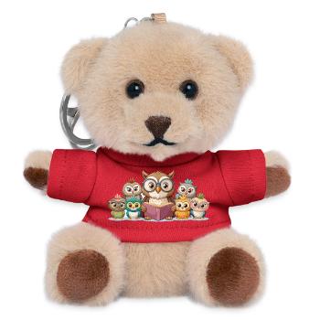 Une jolie famille de hibou qui lit une histoire ensemble - Porte-clés ourson - rouge - Devant