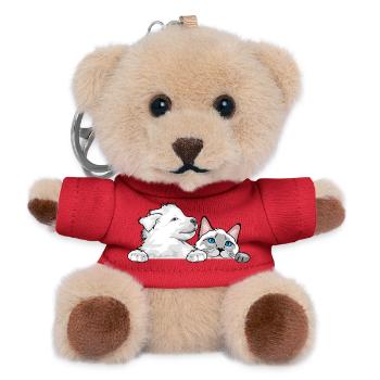 Peeking_Swiss_Shepherd_puppy_and_Siamese_cat - Teddy Keyring - red - Front