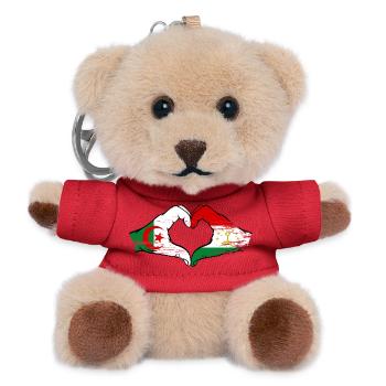 Tajikistan Algeria flag hands heart shape used - Teddy Keyring - red - Front
