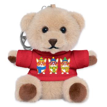 Winter Corgi Trio with Accessories - Teddy Keyring - red - Front