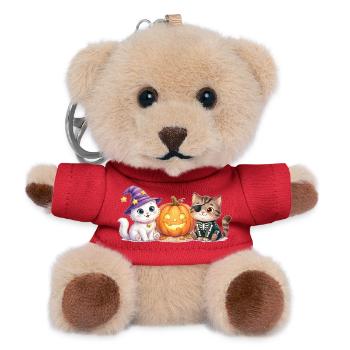 Süße Halloween Katzen mit Kürbis – Smilla & Fiete - Teddy Schlüsselanhänger - Rot - Vorne
