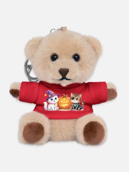 Cute Halloween Cats with Pumpkin – Smilla & Fiete - Teddy Keyring - red