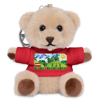 Sonnenfröhliche Waldlandschaft mit Bus - Teddy Schlüsselanhänger - Rot - Vorne