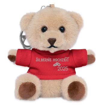 Silberne Hochzeit 2025 mit Ringen Jugendstil - Teddy Schlüsselanhänger - Rot - Vorne