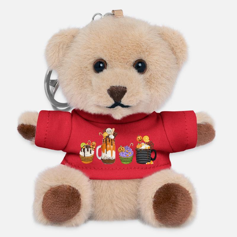 🎃 Sweet Halloween Temptation – Cupcakes & Drinks - Teddy Keyring - red