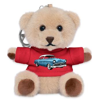Retro US car in blue - Teddy Keyring - red - Front