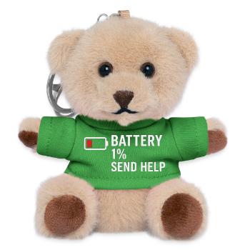 Batterie 1 % - Envoyer de l’aide | Grognement matinal - Porte-clés ourson - vert - Devant
