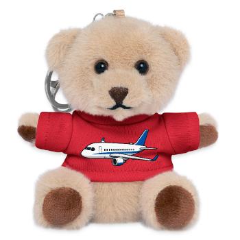 Airplane Cartoon Blue White - Teddy Keyring - red - Front