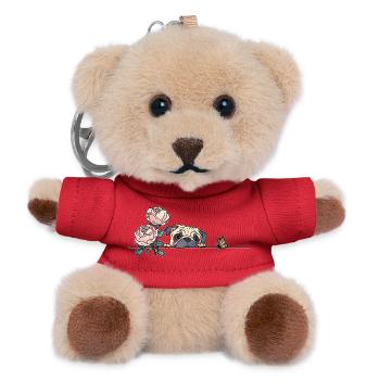 Pug with butterfly - Teddy Keyring - red - Front