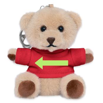 Green arrow to the left - Teddy Keyring - red - Front