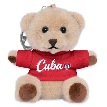 Cuba Script with Flag Heart Fan Patriotic - Teddy Keyring - red - Front