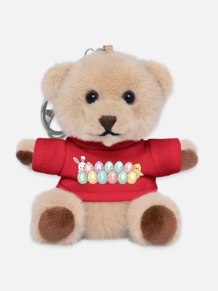 Cute Easter Bunny Chick and Eggs - Teddy Keyring - red