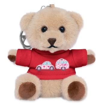 Car with caravan Pink Heart - Teddy Keyring - red - Front