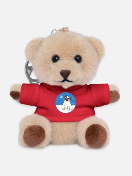Pug in the snow - Teddy Keyring - red
