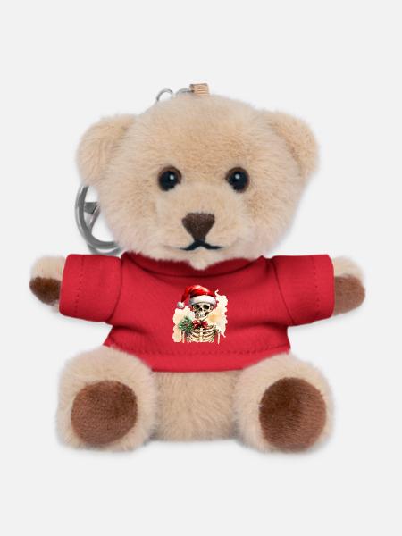 Watercolor skeleton with santa hat - Teddy Keyring - red
