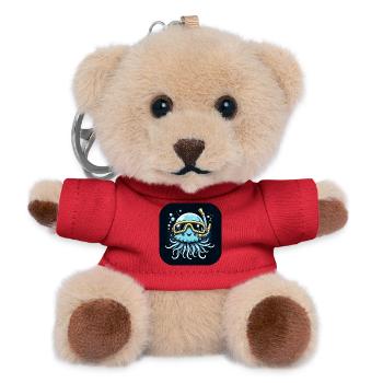 Blue jellyfish with diving goggles, graphic - Teddy Keyring - red - Front