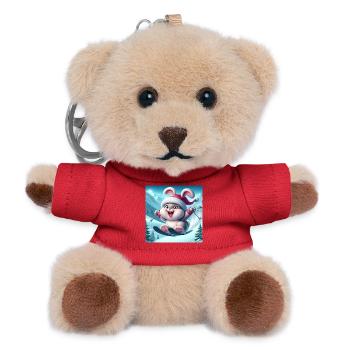Bunny Jumping Ski Christmas - Teddy Keyring - red - Front