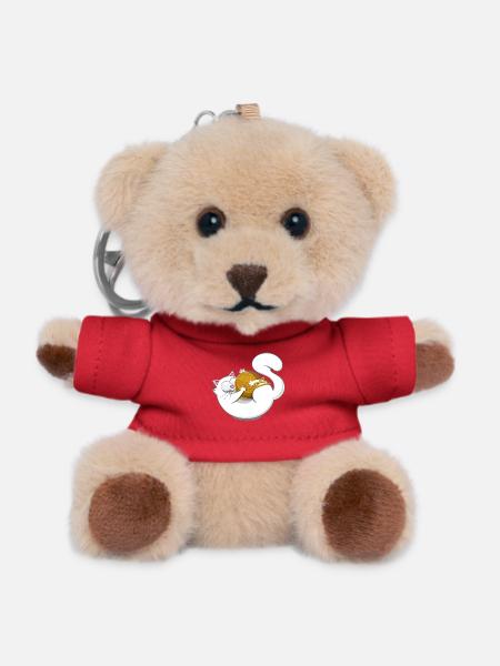 Cute Cat Humor Comic Cartoon Yarn Ball - Teddy Keyring - red