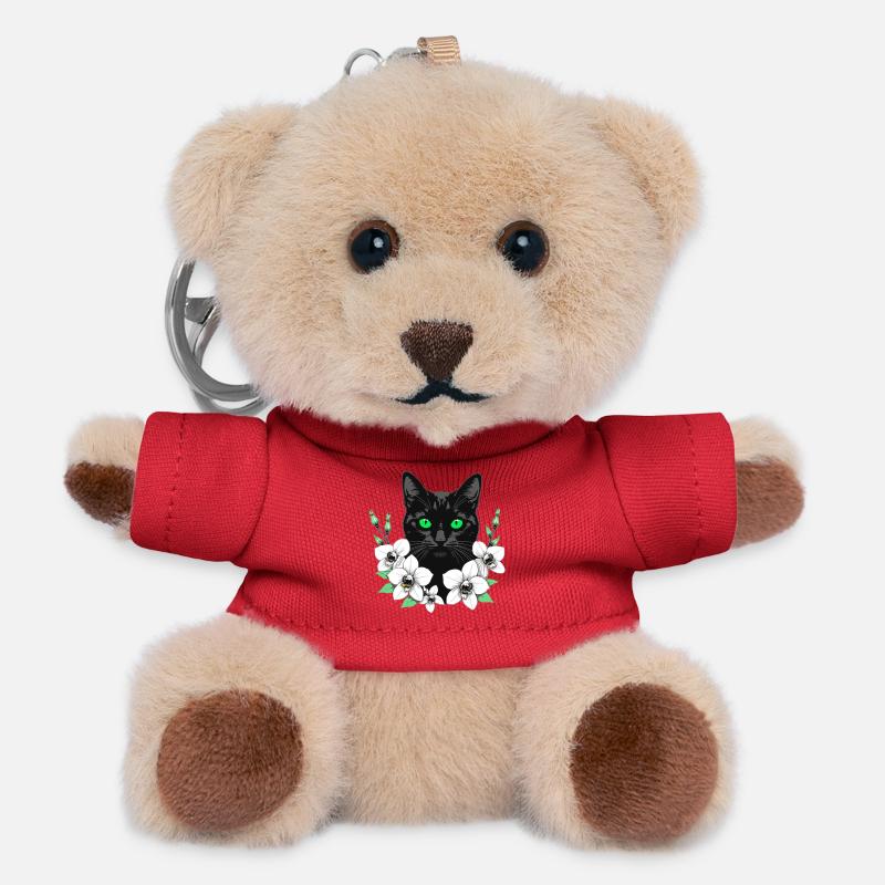 Flower Cat - Teddy Keyring - red