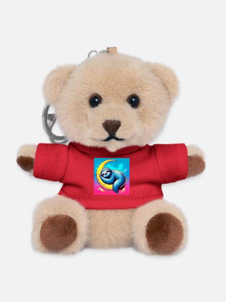 Faultier schläft auf dem Mond - Teddy Schlüsselanhänger - Rot