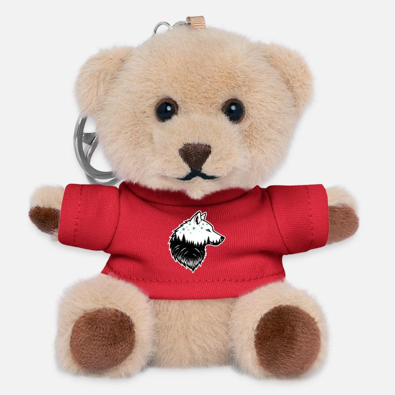 Wolf Silhouette Night Forest Design - Teddy Keyring - red