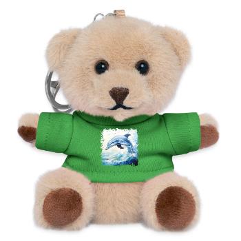 Lebensfroher Delfin im Aquarell-Wirbel - Teddy Schlüsselanhänger - Grün - Vorne