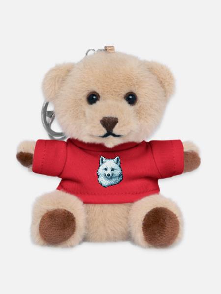 Blue wolf face illustration - Teddy Keyring - red