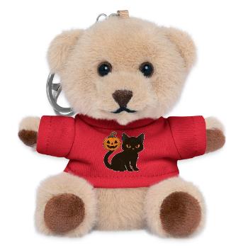 Schwarze Katze mit Halloween Kürbis - Teddy Schlüsselanhänger - Rot - Vorne
