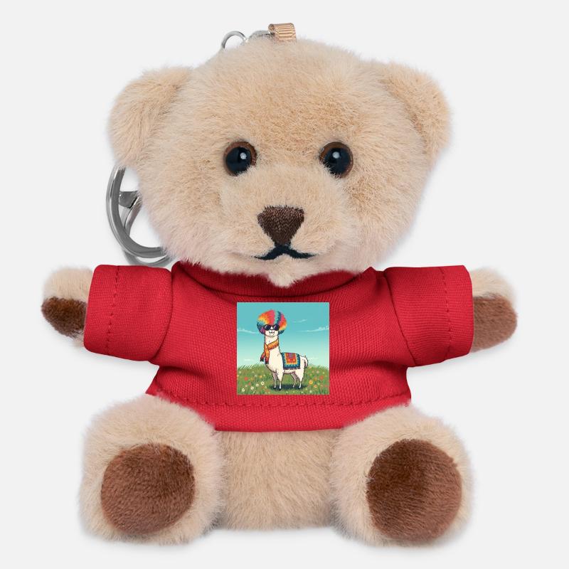 Funky Rainbow Llama - Teddy Keyring - red