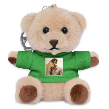 Beiges Porträt mit Lederbändern - Teddy Schlüsselanhänger - Grün - Vorne