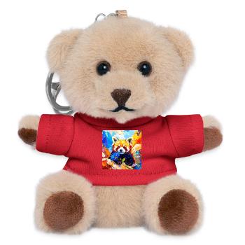 Roter-Panda-Blaue Blume - Teddy Schlüsselanhänger - Rot - Vorne