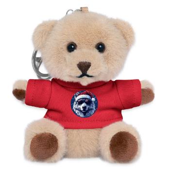 Wolf with Christmas hat and sunglasses - Teddy Keyring - red - Front