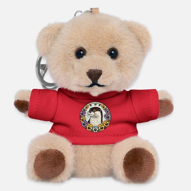 Otter in Floral Circle - Teddy Keyring - red