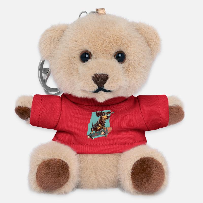 Skateboard-Dackel - Teddy Schlüsselanhänger - Rot