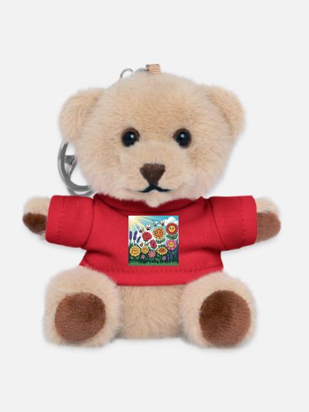 Sunny Flower Garden with Bee - Teddy Keyring - red