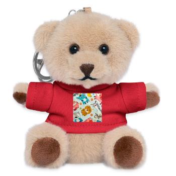 Verspielte Weltraumtier-Collage - Teddy Schlüsselanhänger - Rot - Vorne