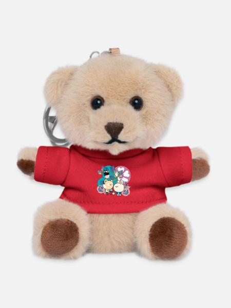 Anime Group in Mask with Cochlear Implant Art - Teddy Keyring - red