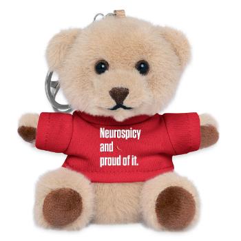 Neurospicy und stolzes neurodivergentes Geschenk - Teddy Schlüsselanhänger - Rot - Vorne