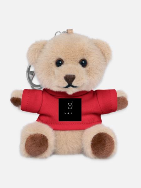 Minimalist cat on black - Teddy Keyring - red