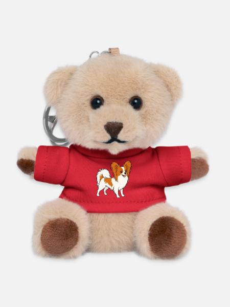 Papillon Cartoon Orange White Fur - Teddy Keyring - red