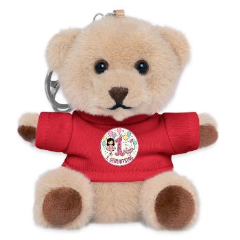 Erstes Geburtstagsposter Ballerina & Hase - Teddy Schlüsselanhänger - Rot - Vorne